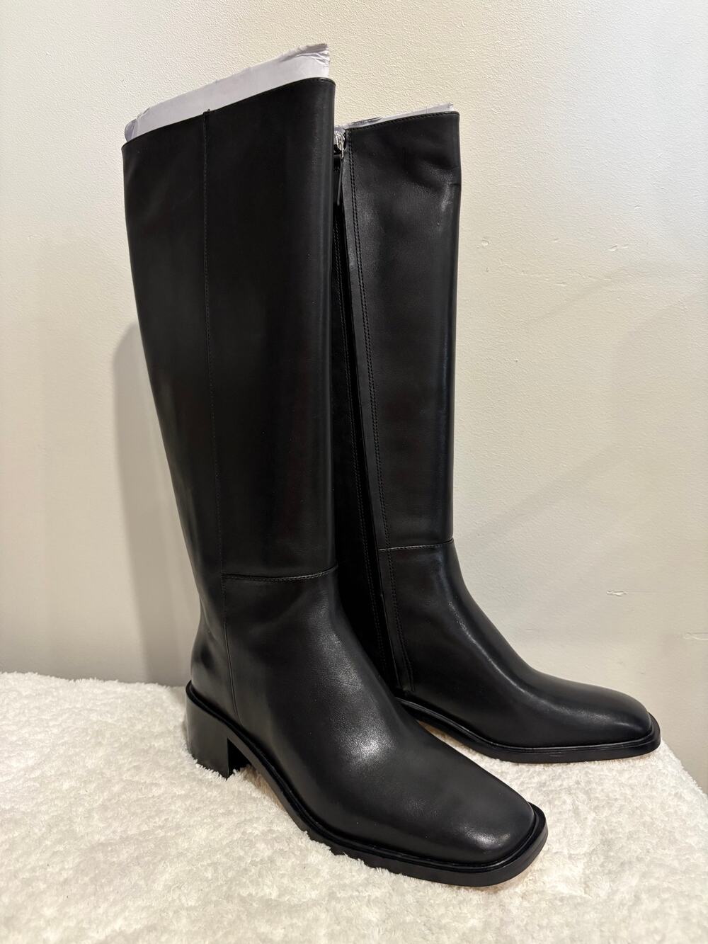 NWOT Everlane Leather Square Toe Knee-High City Boots Black Women's Size 7.5
